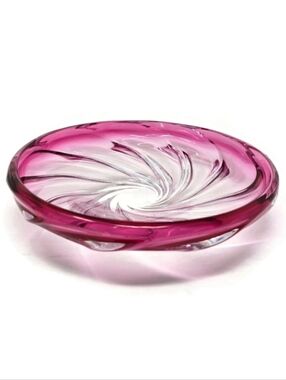 Vintage Val Saint Lambert Belgium Cranberry Crystal Sculpted Heavy Bowl Dish 10"